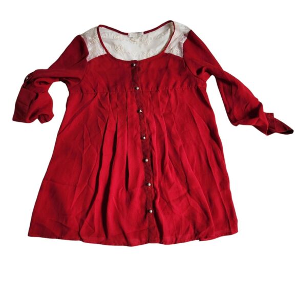 Pretty Good dark red white button down top sz S - Picture 1 of 10